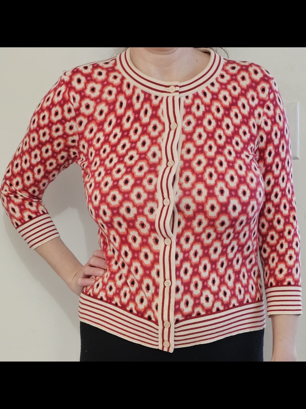 Kate Spade Pink and Cream Floral Jacquard Cardigan XS